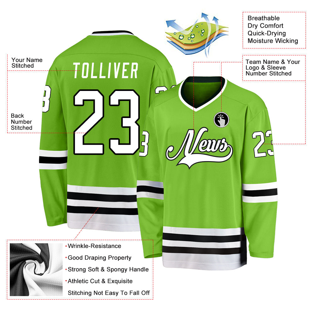 Custom Neon Green White-Black Hockey Jersey - Sky-Custom