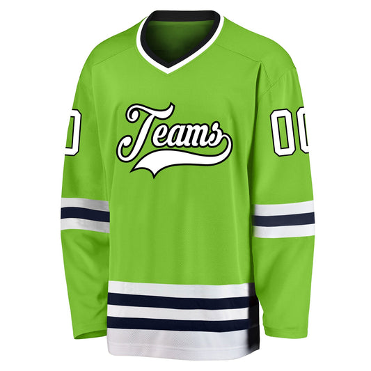 Custom Neon Green White-Navy Hockey Jersey - Sky-Custom