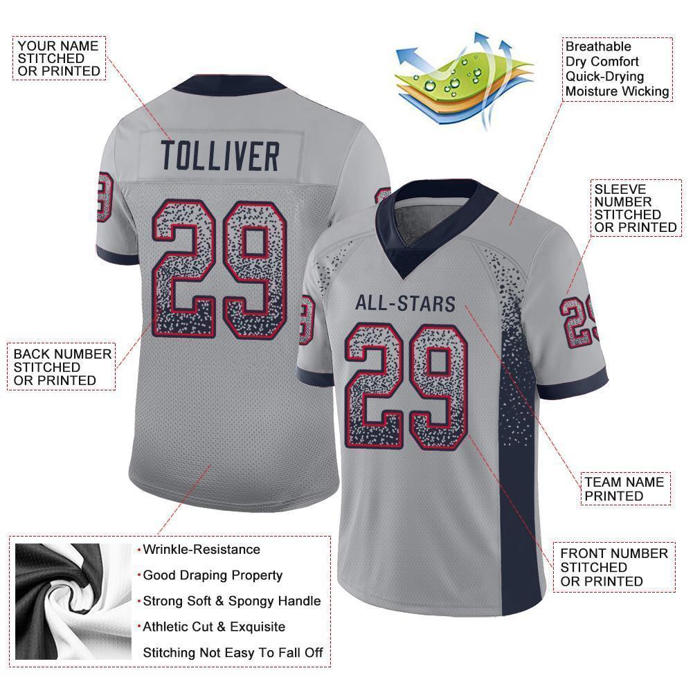 Custom Light Gray Navy-Scarlet Mesh Drift Fashion Football Jersey - Sky-Custom