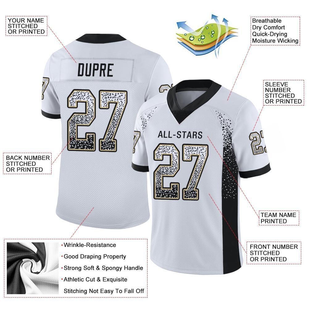 Custom White Black-Vegas Gold Mesh Drift Fashion Football Jersey - Sky-Custom