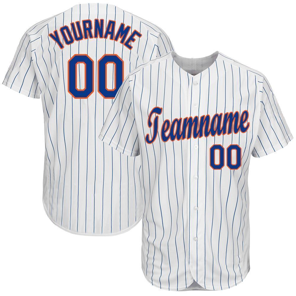 Custom White Royal Pinstripe Royal-Orange Baseball Jersey - Sky-Custom