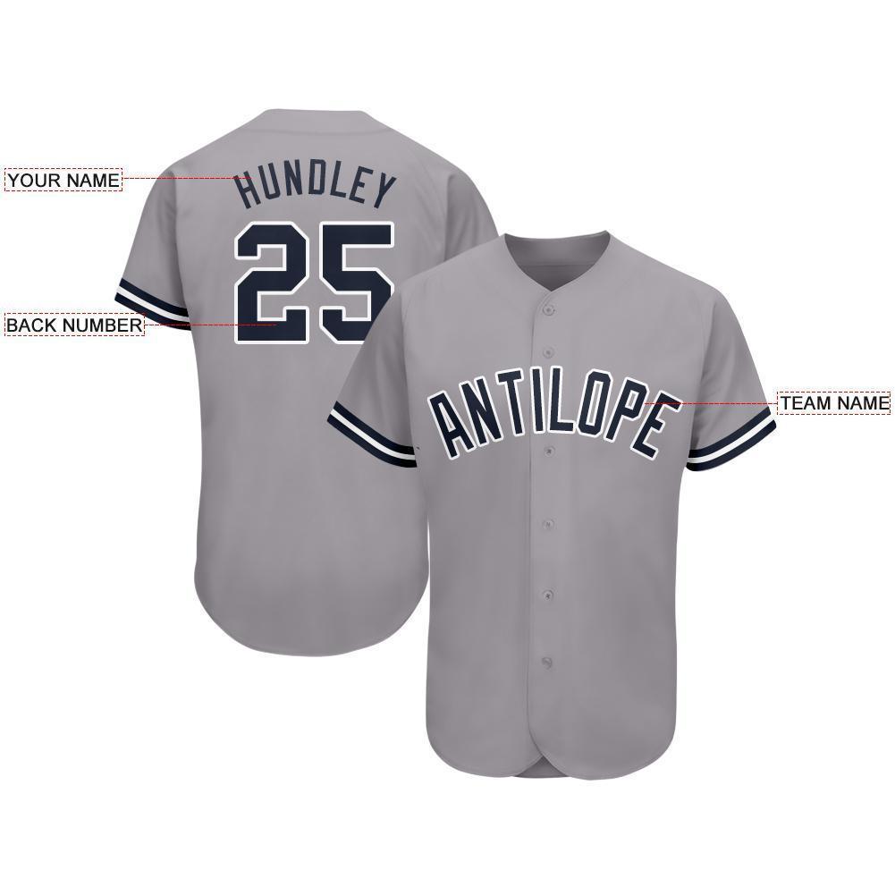 Custom Gray Navy-White Baseball Jersey - Sky-Custom