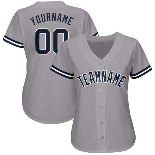 Custom Gray Navy-White Baseball Jersey - Sky-Custom