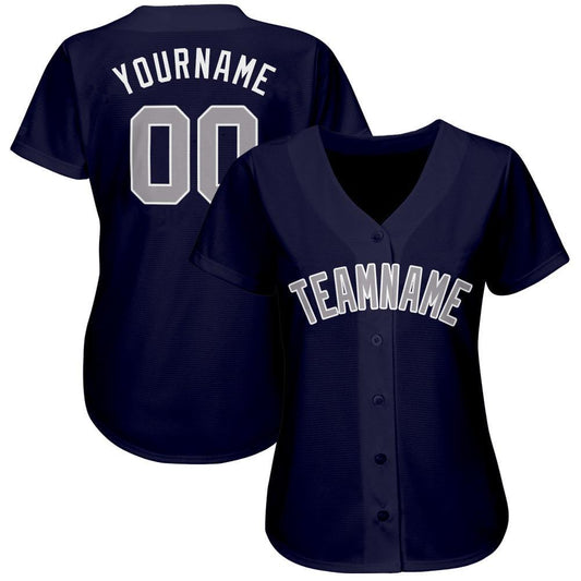 Custom Navy Gray-White Baseball Jersey - Sky-Custom