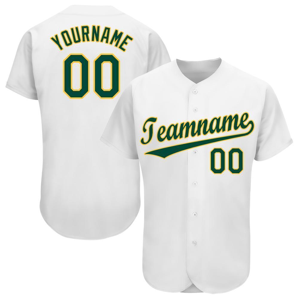 Custom White Green-Gold Baseball Jersey - Sky-Custom