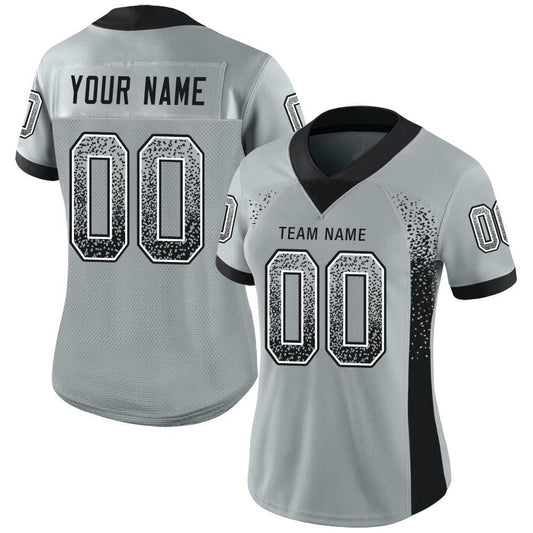 Custom Silver Black-White Mesh Drift Fashion Football Jersey - Sky-Custom