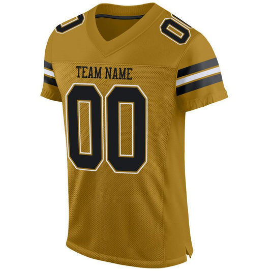 Custom Old Gold Black-White Mesh Authentic Football Jersey - Sky-Custom
