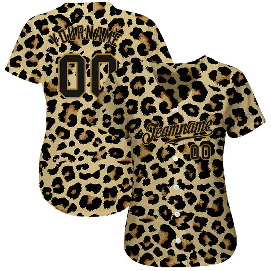 Custom Old Gold Black-Old Gold 3D Pattern Design Leopard Authentic Baseball Jersey - Sky-Custom