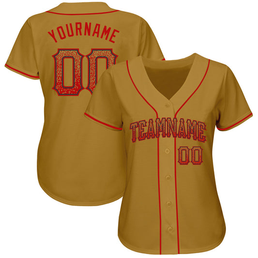 Custom Old Gold Red-Black Authentic Drift Fashion Baseball Jersey - Sky-Custom