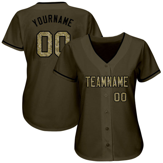 Custom Olive Camo-Black Authentic Salute To Service Baseball Jersey - Sky-Custom