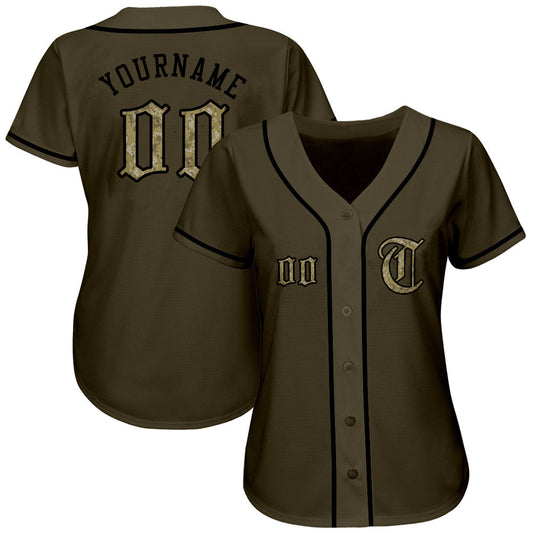 Custom Olive Camo-Black Authentic Salute To Service Baseball Jersey - Sky-Custom