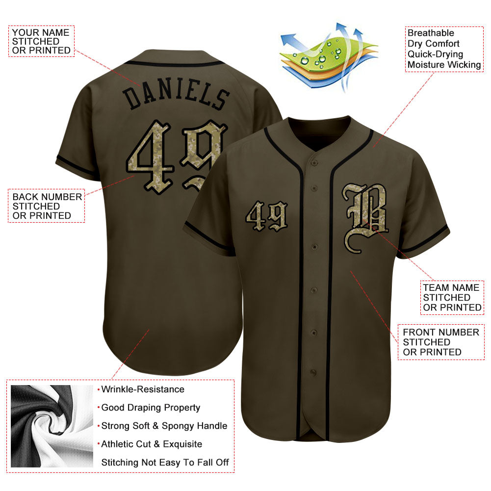 Custom Olive Camo-Black Authentic Salute To Service Baseball Jersey - Sky-Custom
