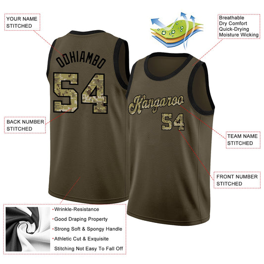 Custom Olive Camo-Black Round Neck Rib-Knit Salute To Service Basketball Jersey - Sky-Custom