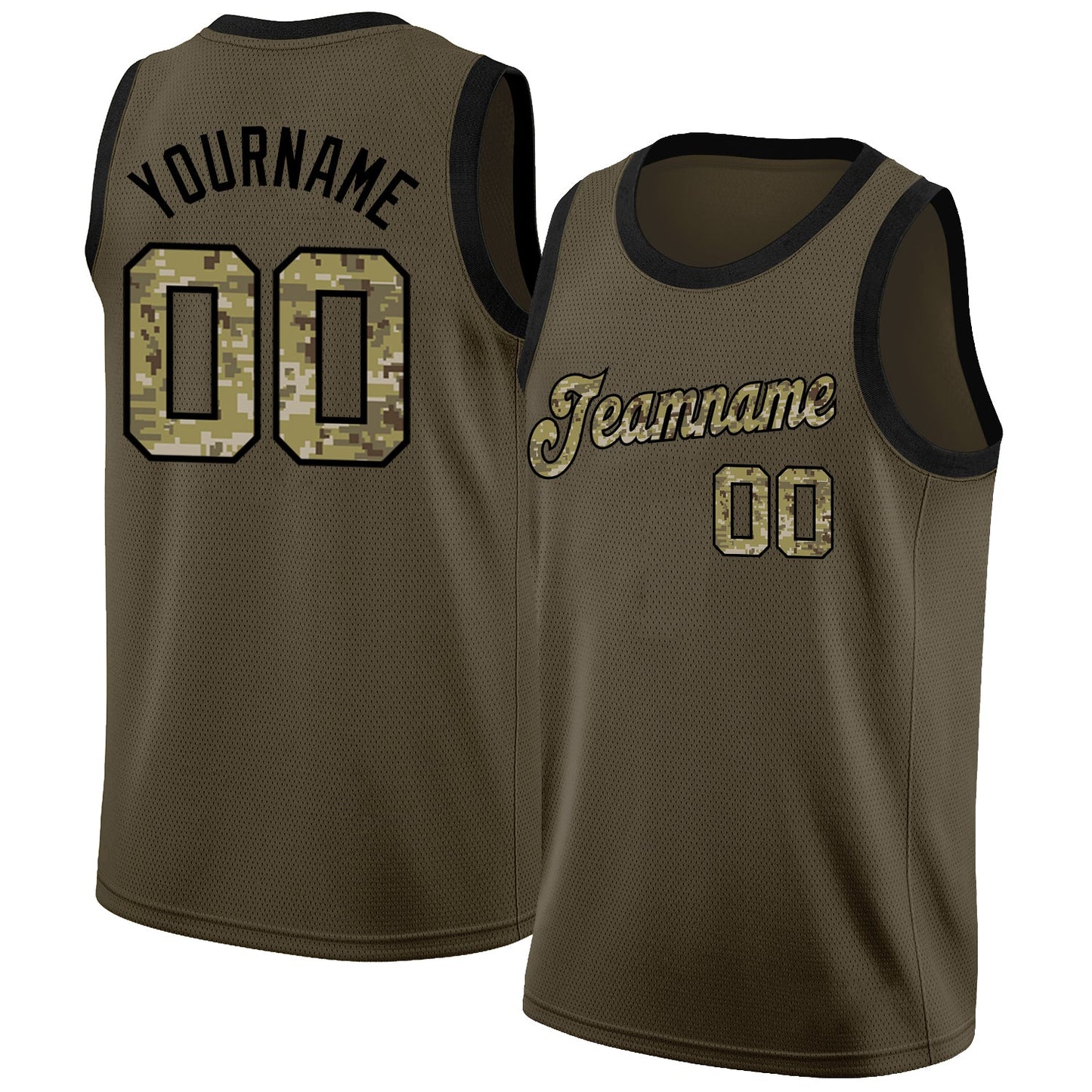 Custom Olive Camo-Black Round Neck Rib-Knit Salute To Service Basketball Jersey - Sky-Custom