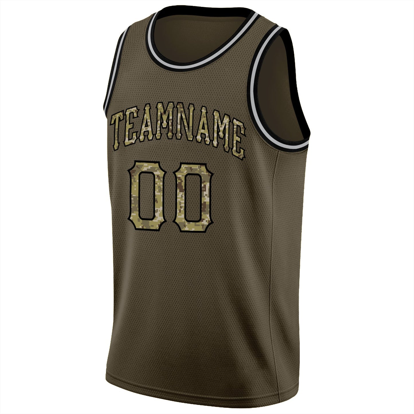 Custom Olive Camo-Black Round Neck Rib-Knit Salute To Service Basketball Jersey - Sky-Custom