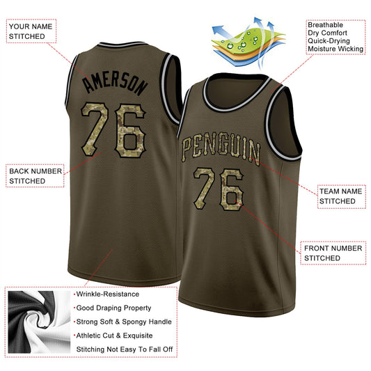 Custom Olive Camo-Black Round Neck Rib-Knit Salute To Service Basketball Jersey - Sky-Custom