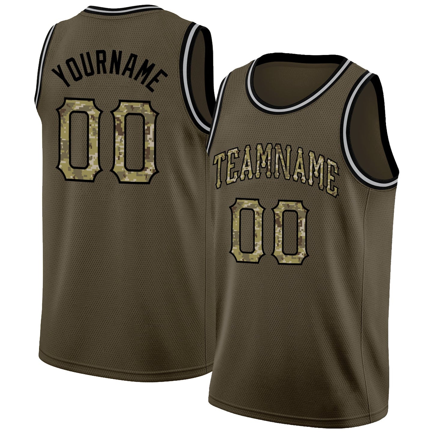 Custom Olive Camo-Black Round Neck Rib-Knit Salute To Service Basketball Jersey - Sky-Custom