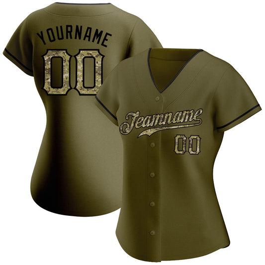 Custom Olive Camo-Black Authentic Salute To Service Baseball Jersey - Sky-Custom