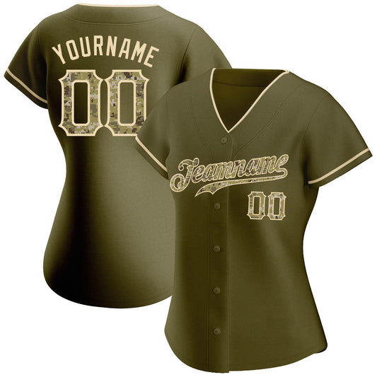 Custom Olive Camo-City Cream Authentic Salute To Service Baseball Jersey - Sky-Custom