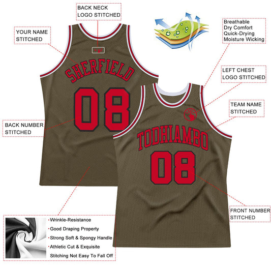 Custom Olive Red-Black Authentic Throwback Salute To Service Basketball Jersey - Sky-Custom