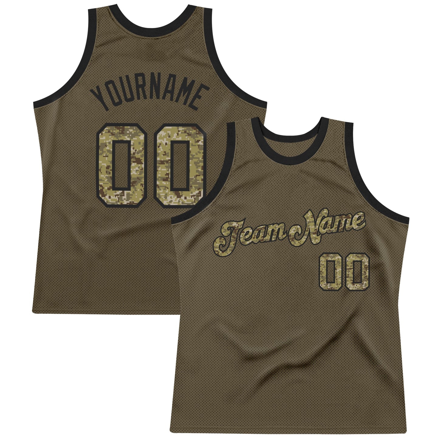 Custom Olive Camo-Black Authentic Throwback Salute To Service Basketball Jersey - Sky-Custom