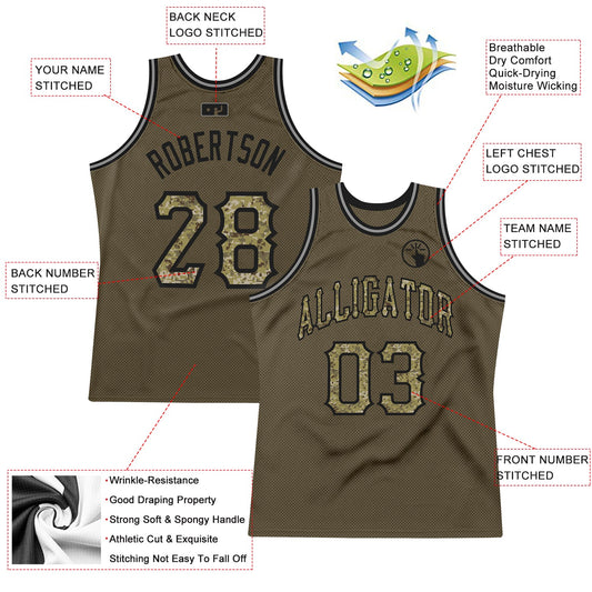 Custom Olive Camo-Black Authentic Throwback Salute To Service Basketball Jersey - Sky-Custom