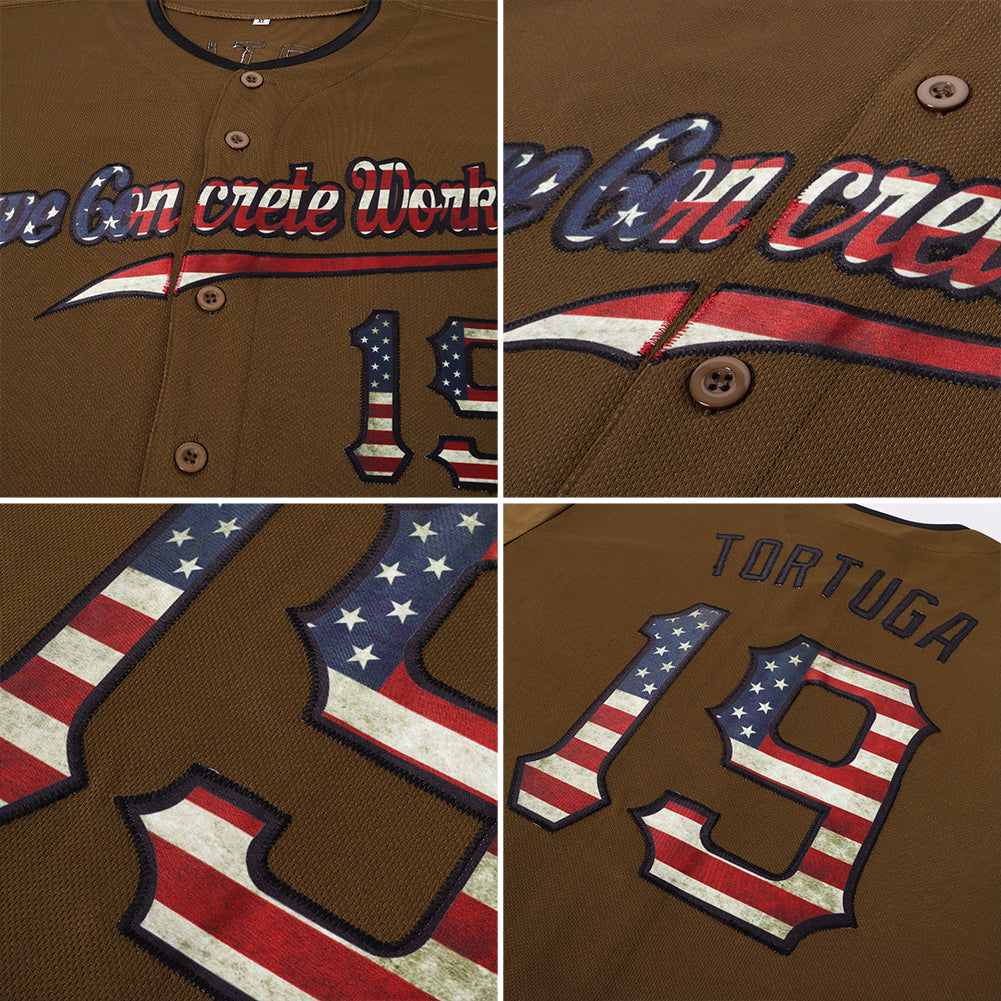 Custom Olive Vintage USA Flag-Black Authentic Salute To Service Baseball Jersey - Sky-Custom