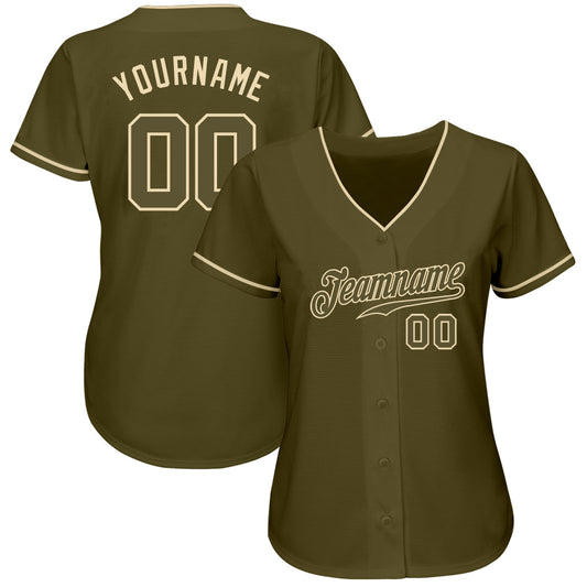 Custom Olive Olive-Cream Authentic Salute To Service Baseball Jersey - Sky-Custom