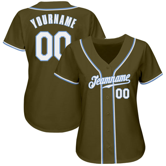 Custom Olive White-Light Blue Authentic Salute To Service Baseball Jersey - Sky-Custom