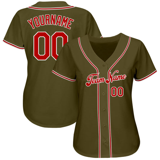 Custom Olive Red-White Authentic Salute To Service Baseball Jersey - Sky-Custom