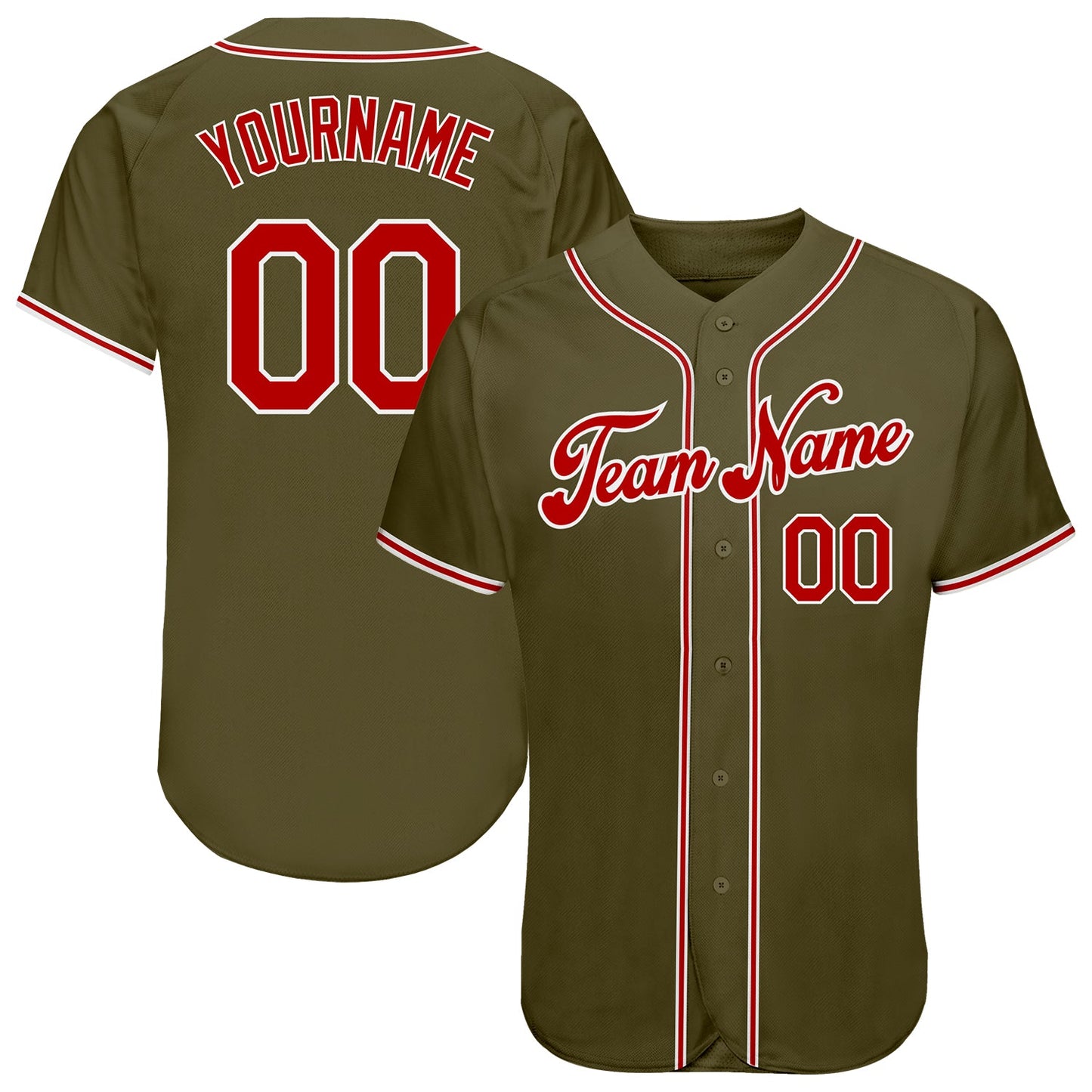 Custom Olive Red-White Authentic Salute To Service Baseball Jersey - Sky-Custom