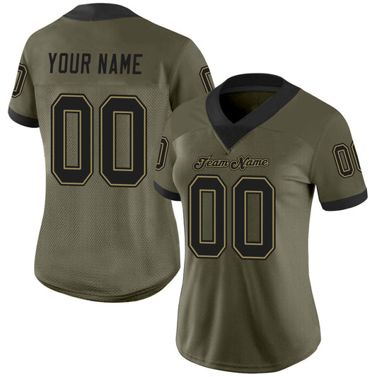 Custom Olive Black-Old Gold Mesh Salute To Service Football Jersey - Sky-Custom