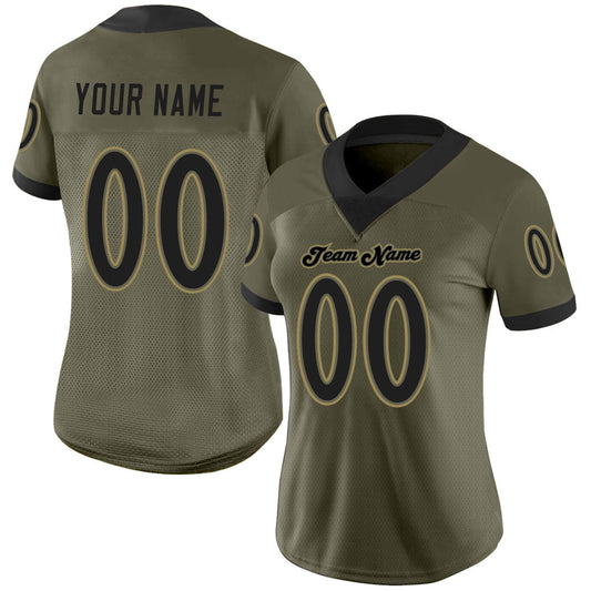Custom Olive Black-Old Gold Mesh Salute To Service Football Jersey - Sky-Custom