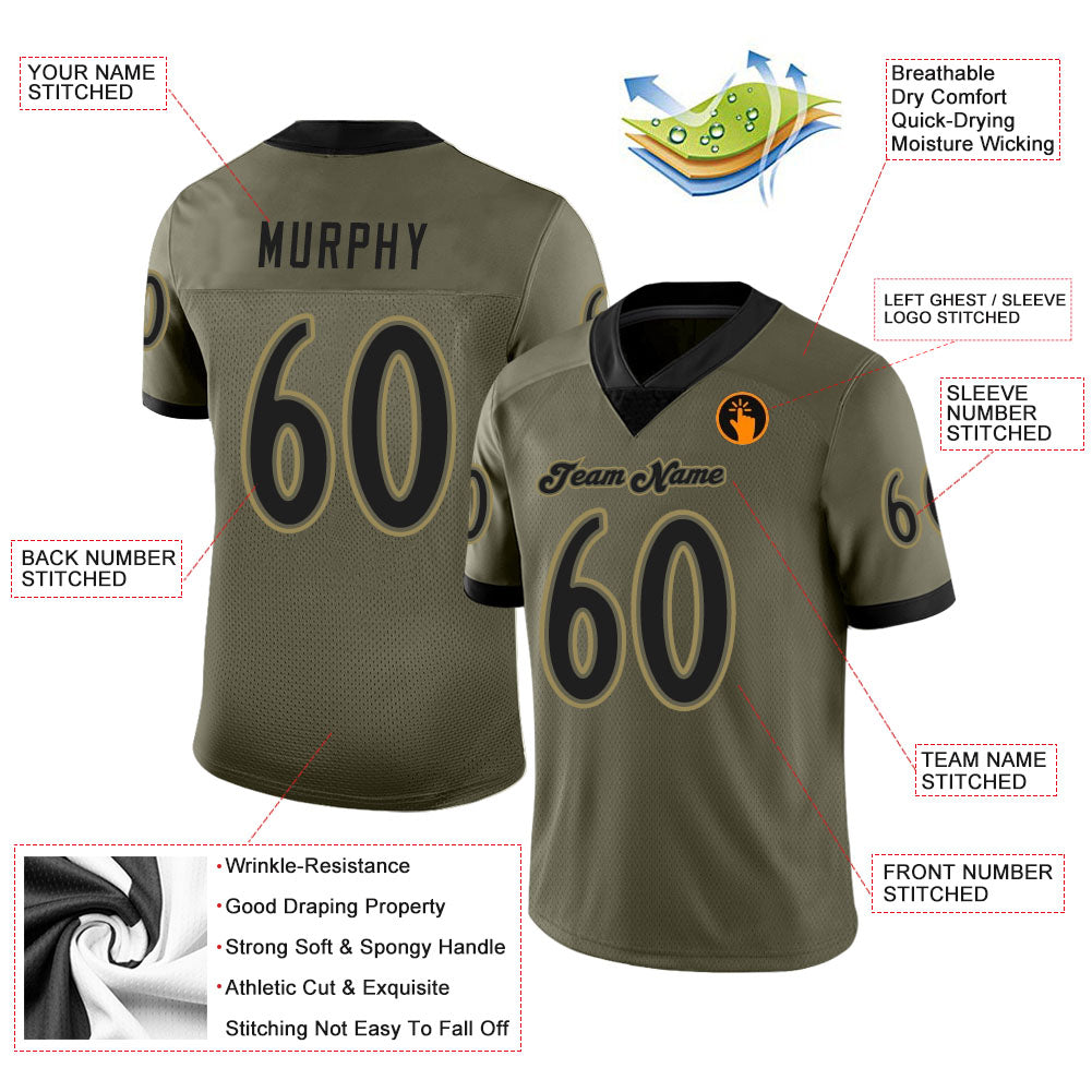 Custom Olive Black-Old Gold Mesh Salute To Service Football Jersey - Sky-Custom