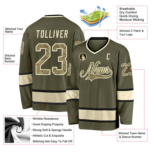 Custom Olive Camo-Cream Salute To Service Hockey Jersey - Sky-Custom