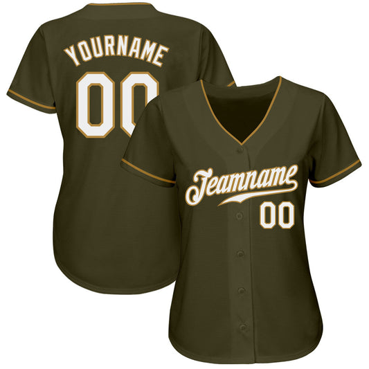 Custom Olive White-Old Gold Authentic Salute To Service Baseball Jersey - Sky-Custom