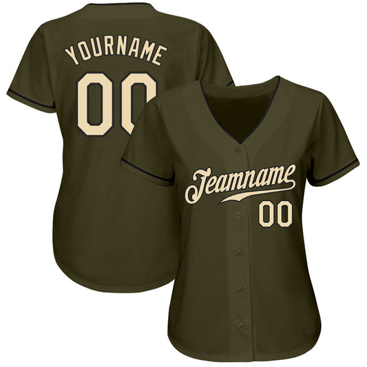 Custom Olive Cream-Black Authentic Salute To Service Baseball Jersey - Sky-Custom