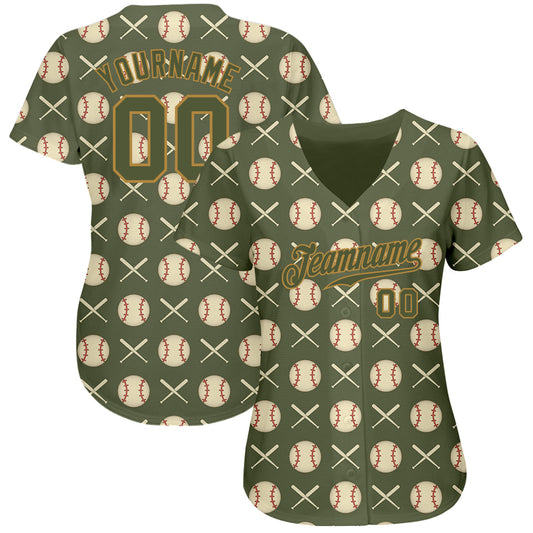 Custom Olive Olive-Old Gold 3D Pattern Design Authentic Salute To Service Baseball Jersey - Sky-Custom