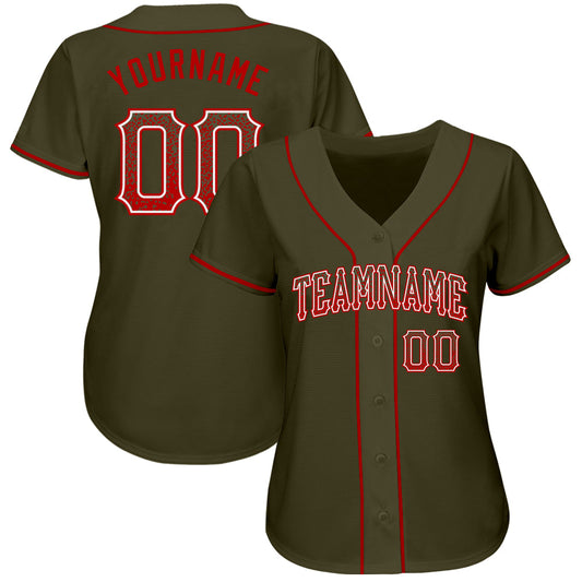 Custom Olive Red-White Authentic Drift Fashion Salute To Service Baseball Jersey - Sky-Custom