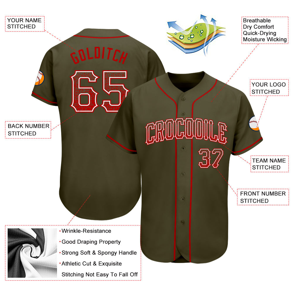 Custom Olive Red-White Authentic Drift Fashion Salute To Service Baseball Jersey - Sky-Custom
