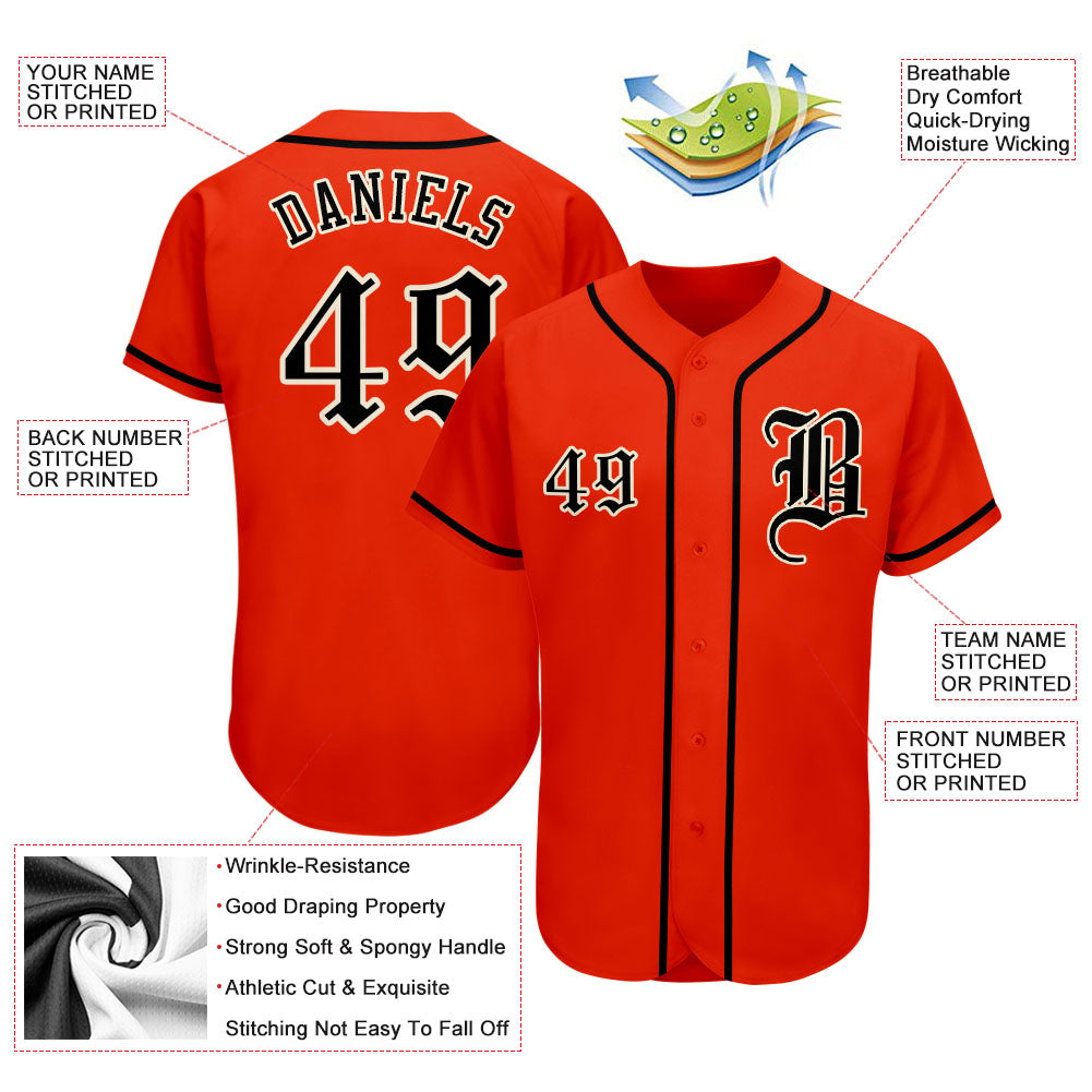 Custom Orange Black-Cream Authentic Baseball Jersey - Sky-Custom