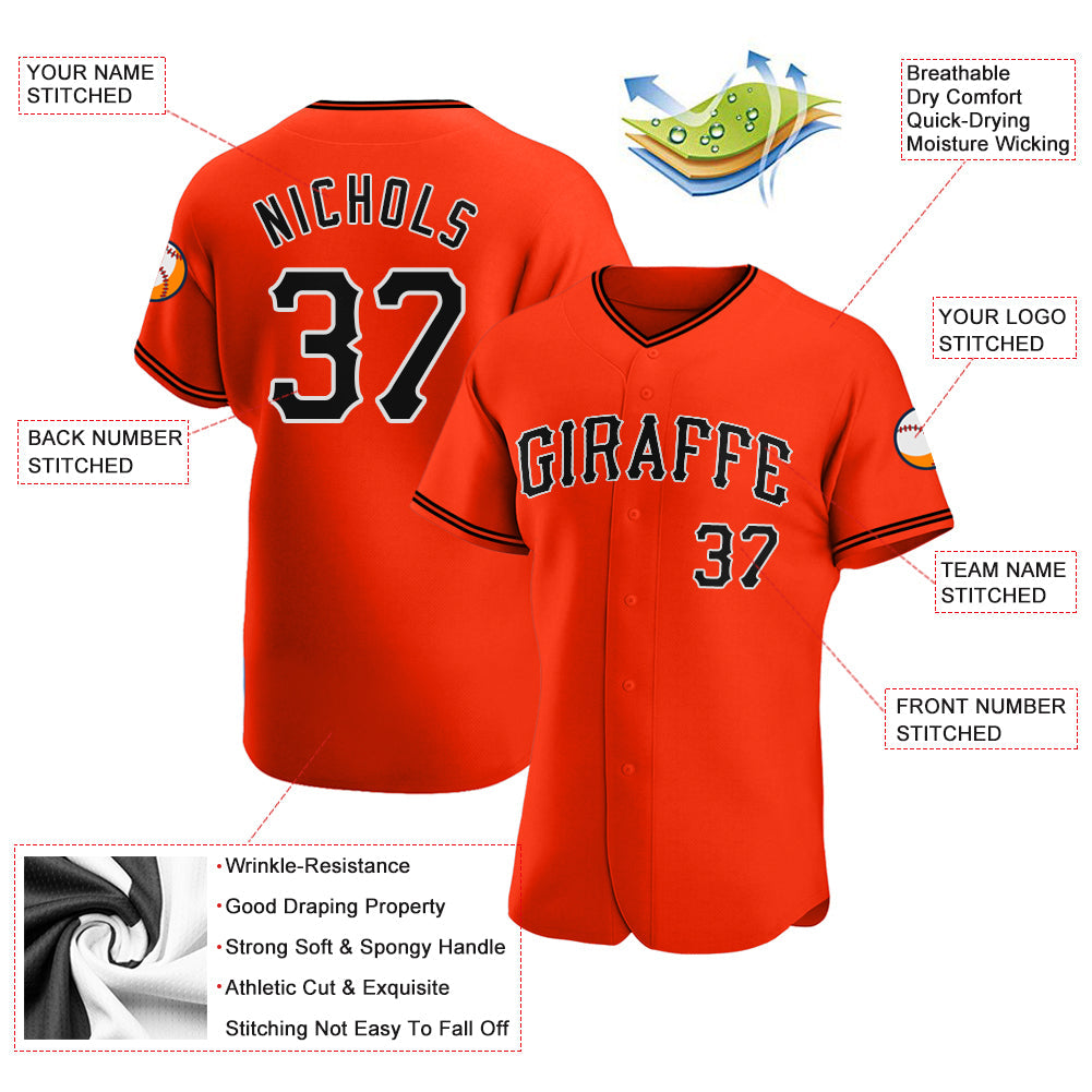 Custom Orange Black-White Authentic Baseball Jersey - Sky-Custom