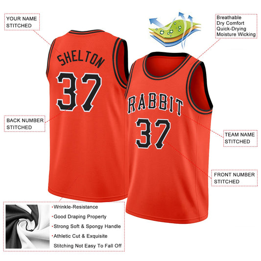 Custom Orange Black-White Round Neck Rib-Knit Basketball Jersey - Sky-Custom