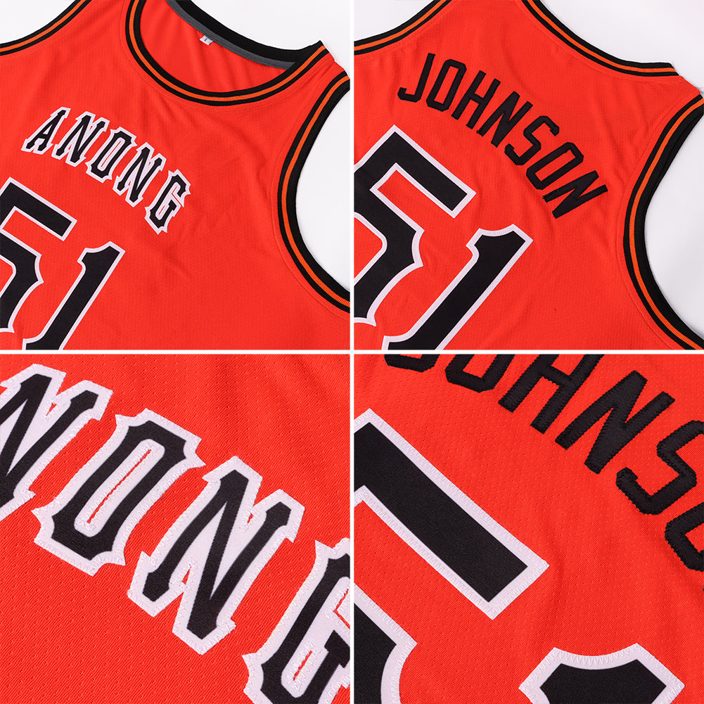 Custom Orange Black-White Round Neck Rib-Knit Basketball Jersey - Sky-Custom