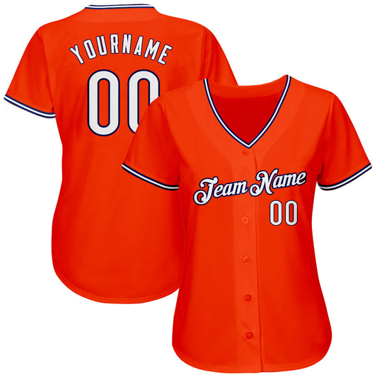 Custom Orange White-Navy Authentic Baseball Jersey - Sky-Custom