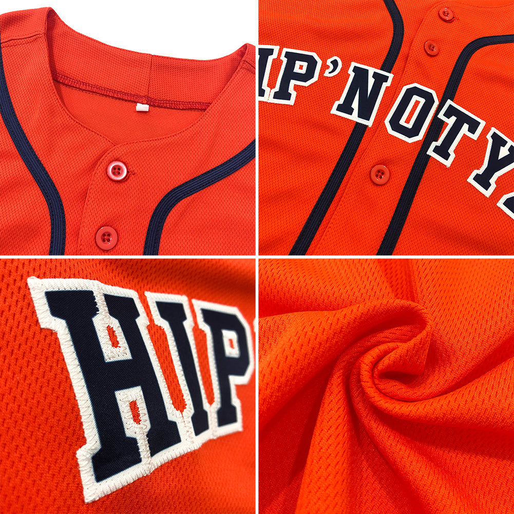 Custom Orange White-Navy Authentic Baseball Jersey - Sky-Custom