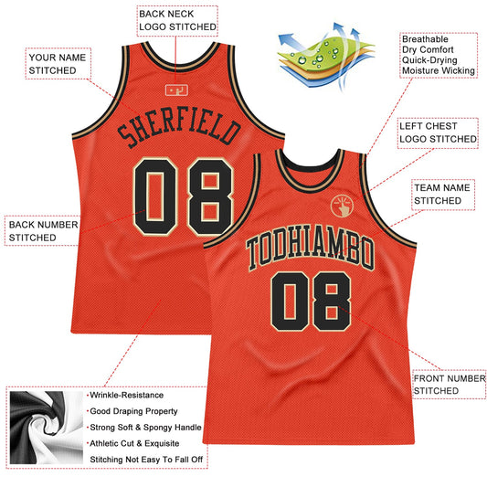 Custom Orange Black-Old Gold Authentic Throwback Basketball Jersey - Sky-Custom