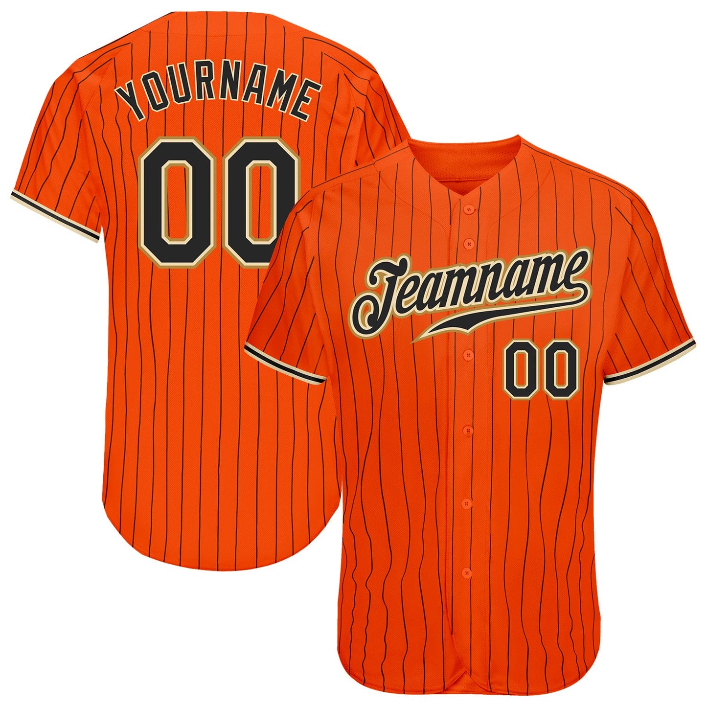 Custom Orange Black Pinstripe Black-Old Gold Authentic Baseball Jersey - Sky-Custom