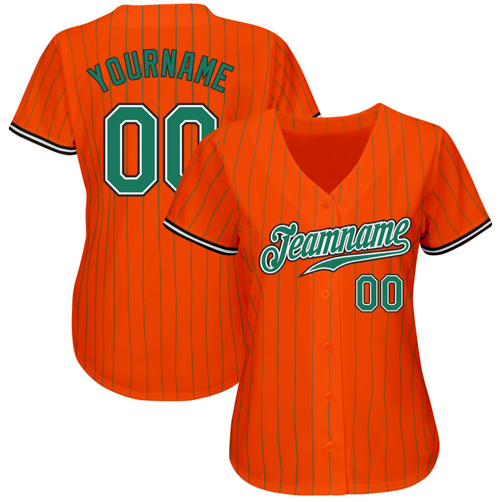 Custom Orange Kelly Green Pinstripe Kelly Green-Black Authentic Baseball Jersey - Sky-Custom