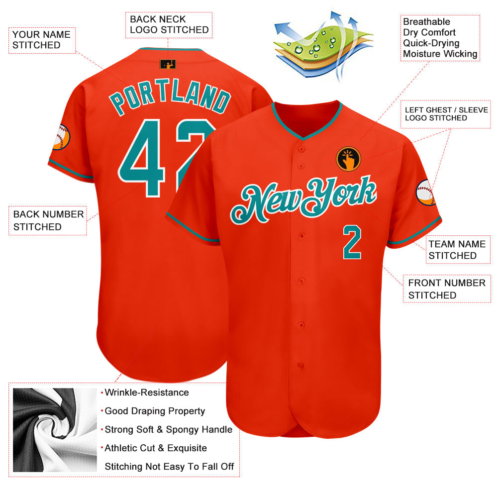 Custom Orange Teal-White Authentic Baseball Jersey - Sky-Custom
